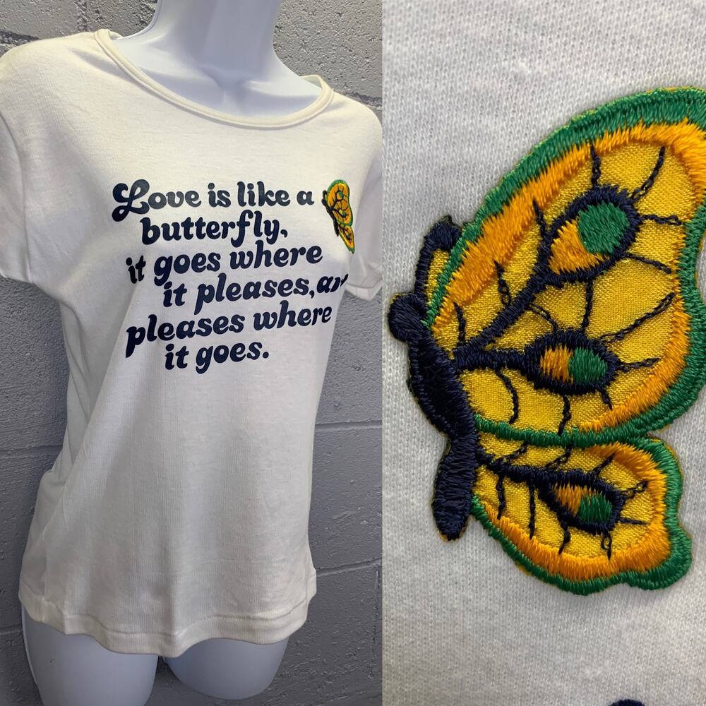Vtg 70s Single Stitch T-shirt Whimsical Love is like a Butterfly Med